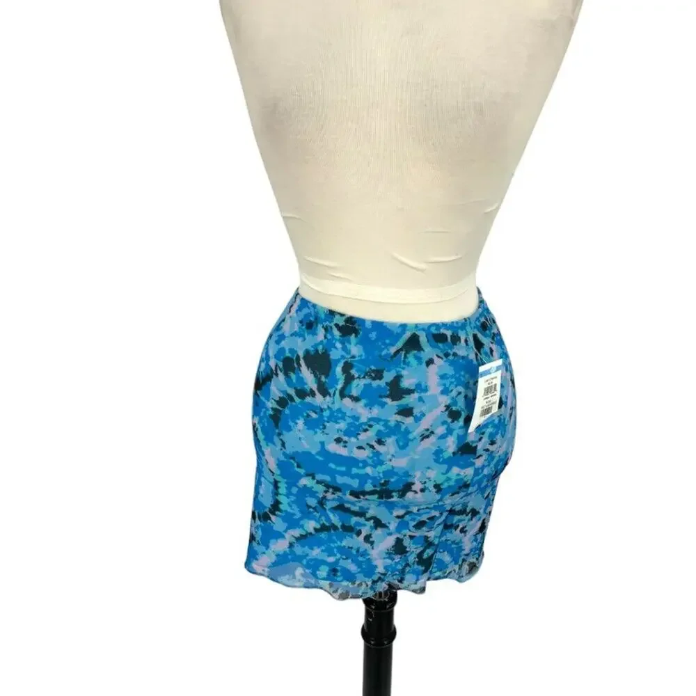 Something New Serena Mesh Miniskirt Malibu Blue Aop Violeta Size XS NWOT $49